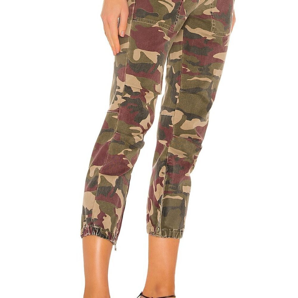 Pam & Gela Burgundy Camo Cargo Elastic Hem Cropped Pants Women's Size 26 - Picture 9 of 10